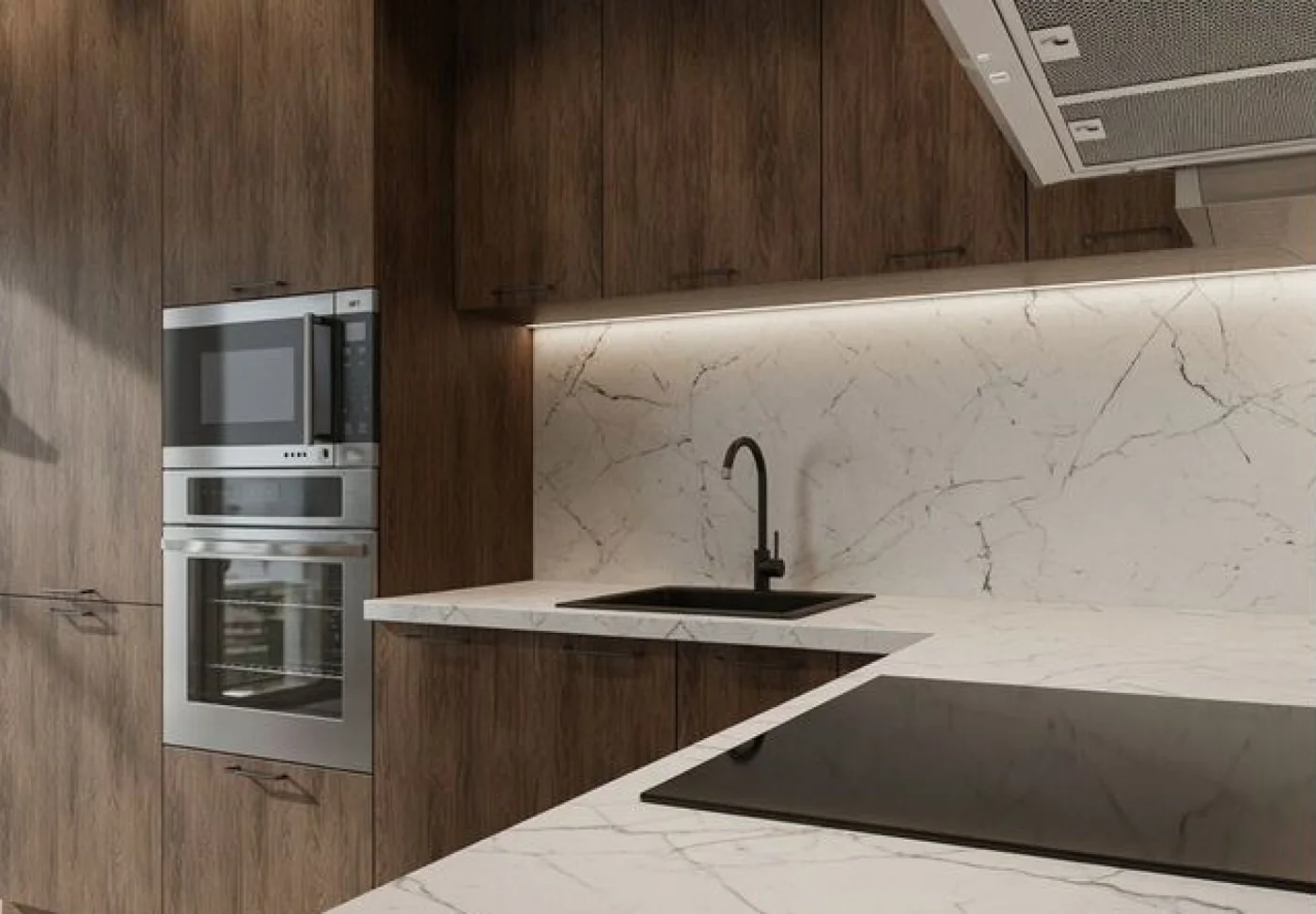 Модульная кухня Флэт-06 Brown Casella Oak, столешница Пирит