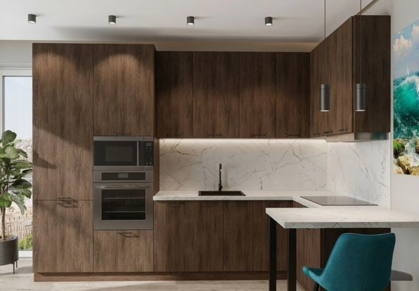 Модульная кухня Флэт-06 Brown Casella Oak, столешница Пирит