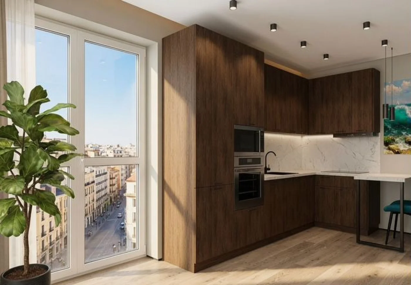 Модульная кухня Флэт-06 Brown Casella Oak, столешница Пирит